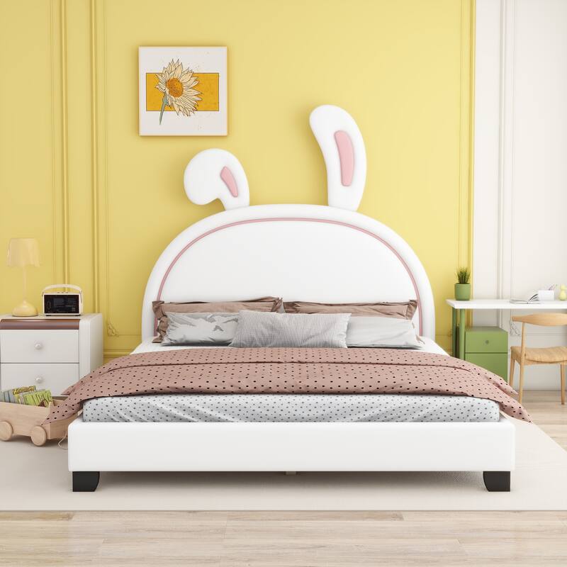 Upholstered faux leather platform bed
