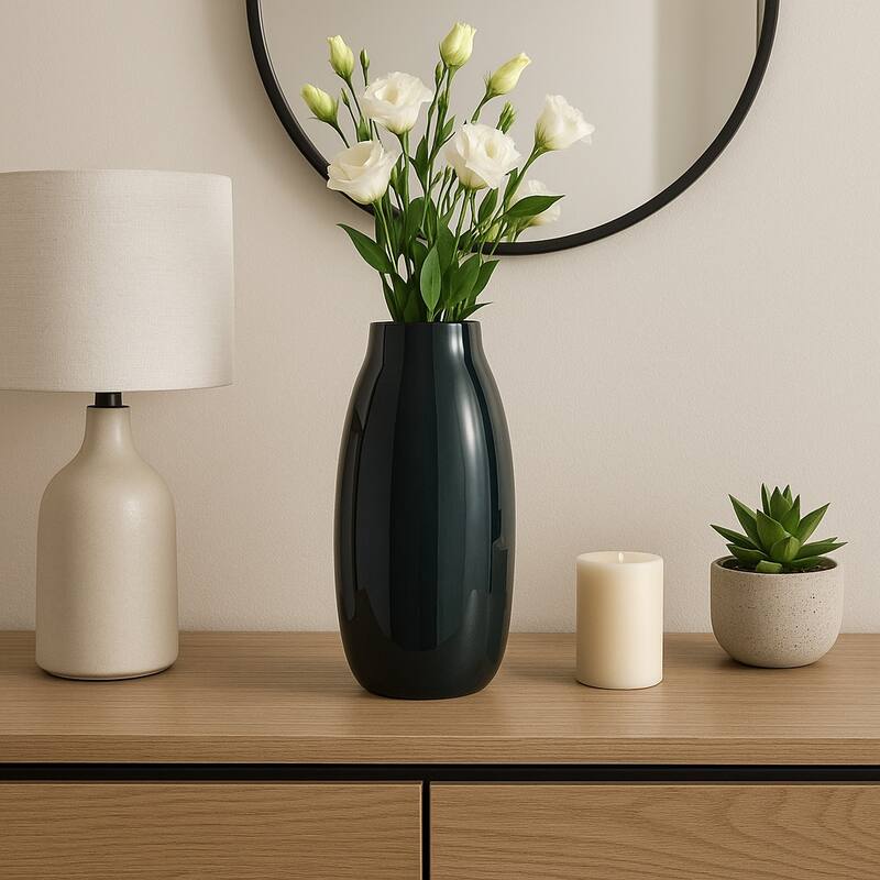 Glass Modern Striped Decorative Vase - Black