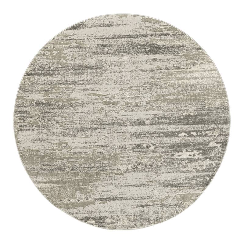 N Natori Serengeti Stroke Natural/White Abstract Area Rug - 6'7" Round - Natural/White