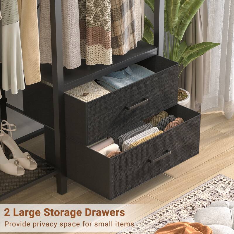 Garment Rack Heavy Duty Clothes Rack Free Standing Closet Organizer with Shelves and 2 hanging Rods