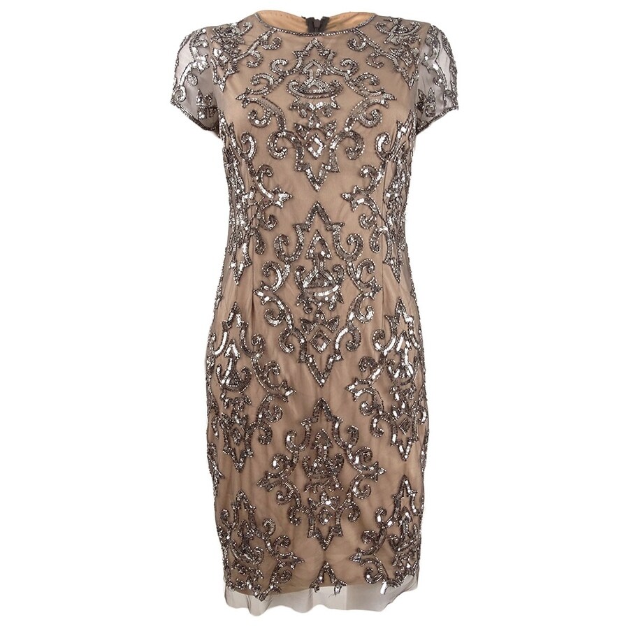 adrianna papell damask sequined mesh dress