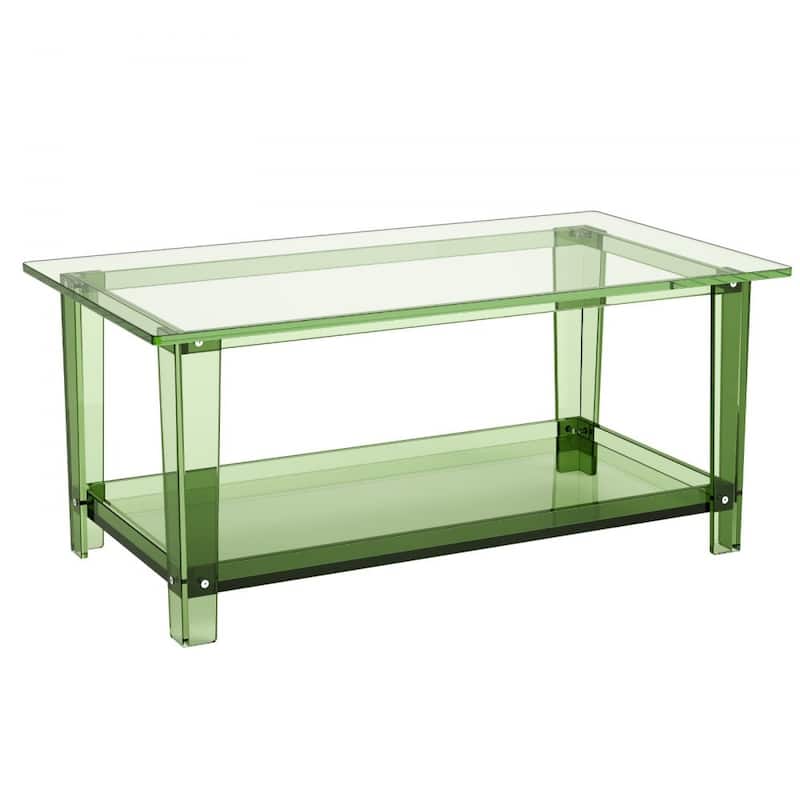 Transparent Green Acrylic 2-Tier Coffee Table with Sturdy Shelves and Modern Design - 19.7 x 31.5 x 15.7 in