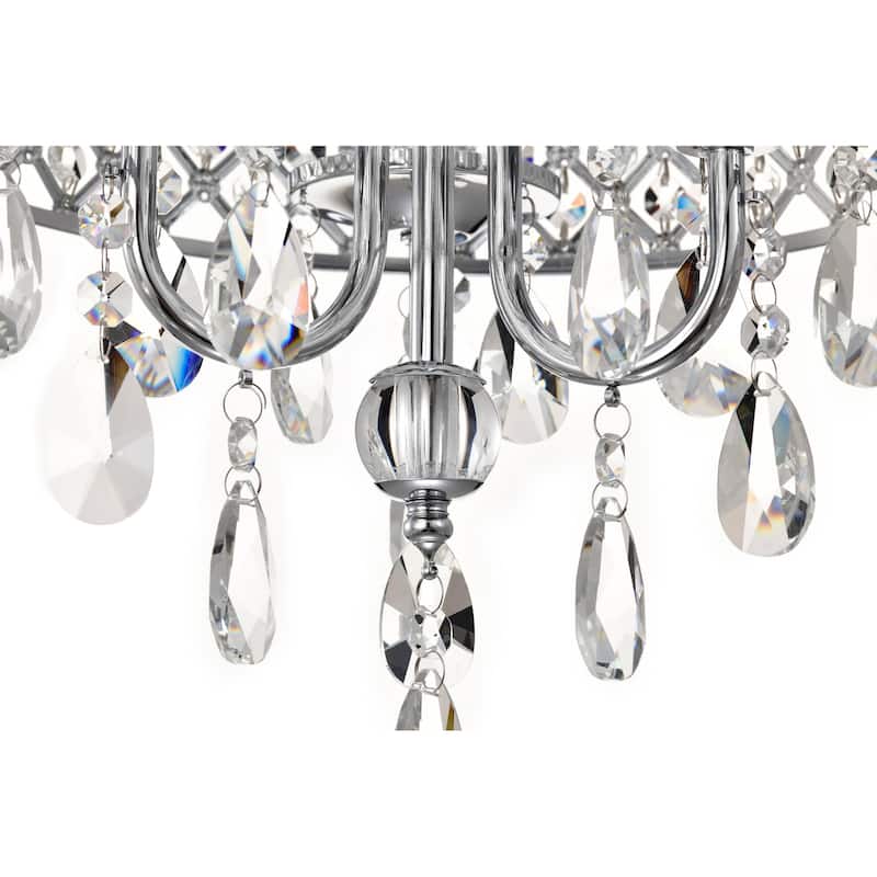 Marya 3-Light Chrome Round Beaded Drum Chandelier with Hanging Crystals, 12 in. Dia