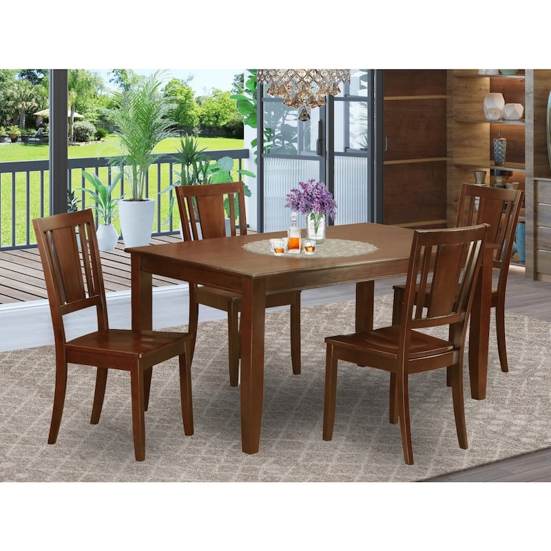 HomeStock 5-Piece Rectangle Mahogany Finish Solid Wood Top Dining table with 4-Chairs