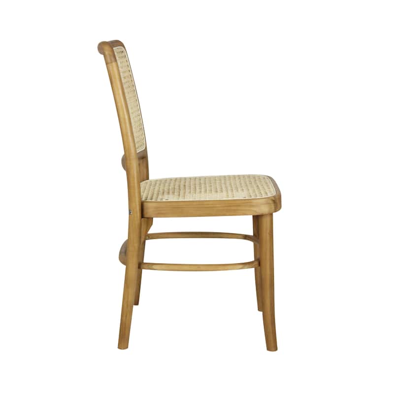 Cukor Mid-Century Vintage Wood Rattan Dining Chair, Natural (Set of 2) by JONATHAN Y