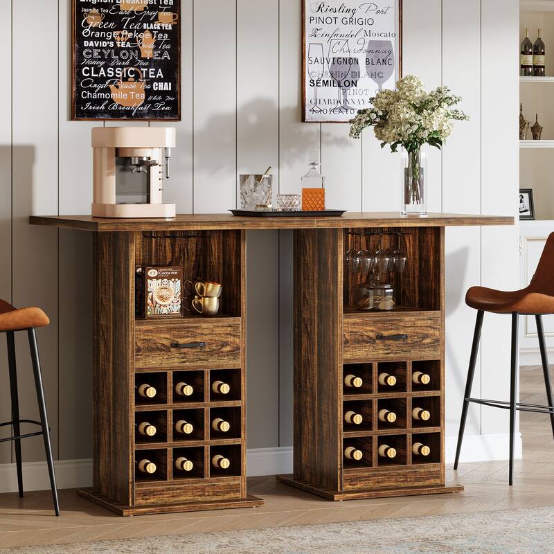 Home Bar Unit, Square Bar Cabinet with Storage and Wine Rack