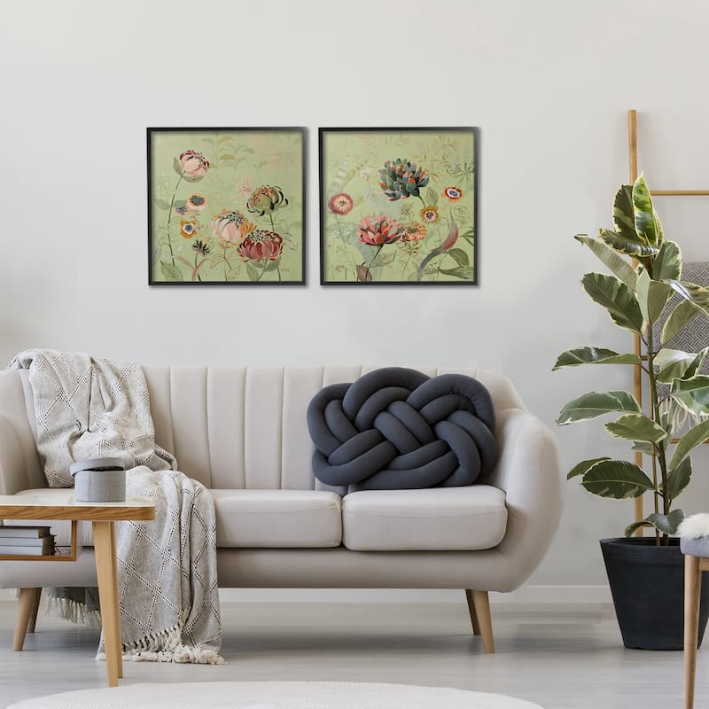Stupell Chrysanthemums on Olive Green Framed Giclee Art Design By Dusza (Set of 2)