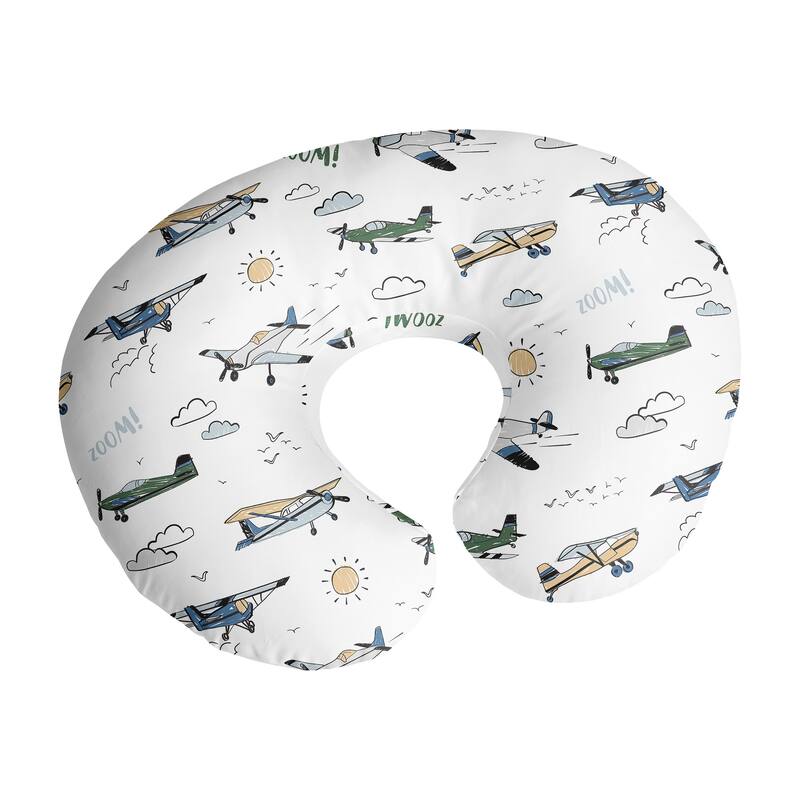 Sweet Jojo Designs Green Vintage Airplane Boy Nursing Breastfeeding Pillow Cover Case (Pillow Not Included) Transportation Cloud