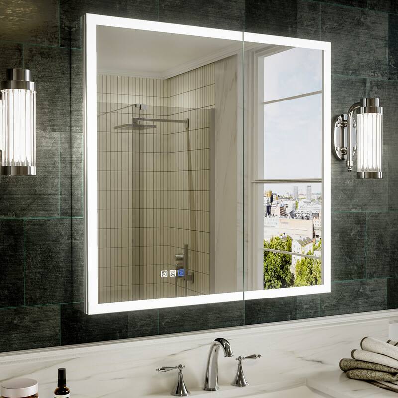 Modland 24"-30"W x 30"H LED Bathroom Medicine Cabinet with Mirror Anti-Fog,Surface or Recessed Mount