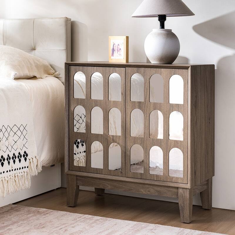 Mid-Century Modern Wooden Storage Buffet with Doors and Shelves - Beige
