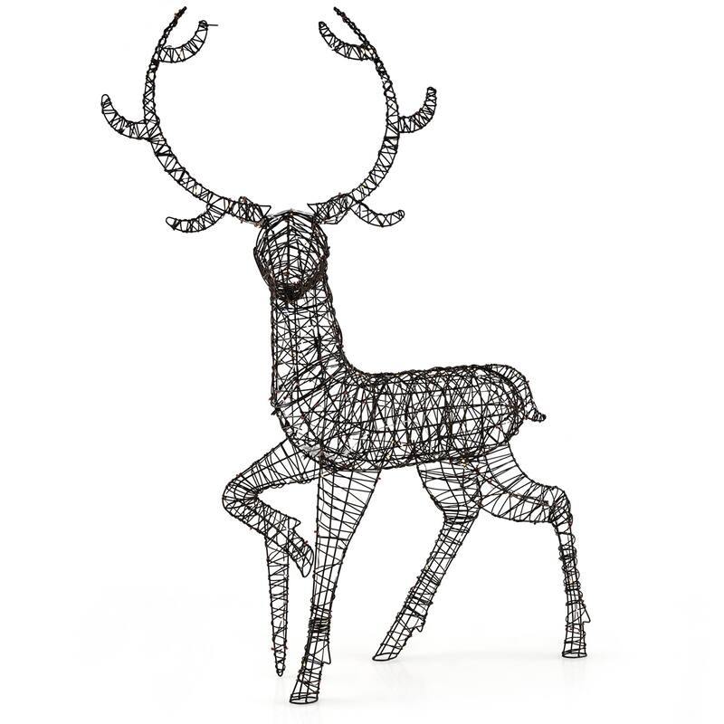 Gymax Christmas 3D Lighted Reindeer Pre-Lit Rattan Buck w/ Large