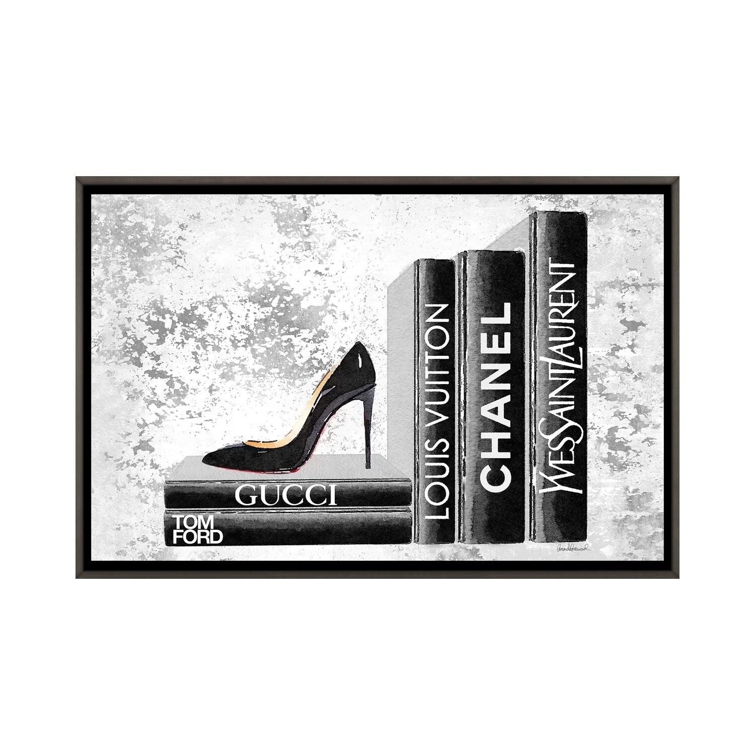 Black Side Books With Shoe - Grunge - Canvas Print