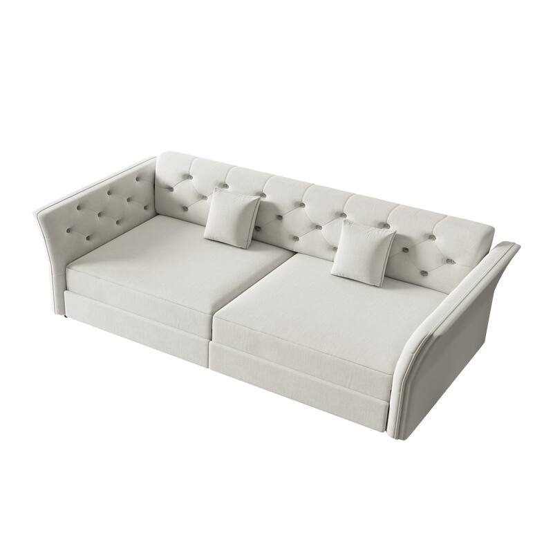 74.4" Velvet Sofa Bed, Pull-Out Sleeper Couch, Convertible Loveseat, Upholstered Sofa Bed with Tufted Backrest, Flared Arms