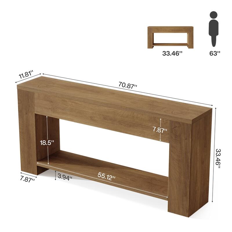 70.9-Inch Long Farmhouse Wooden Console Table wiht 2-tier Storage - 11.8" D x 70.86" W x 33.4" H