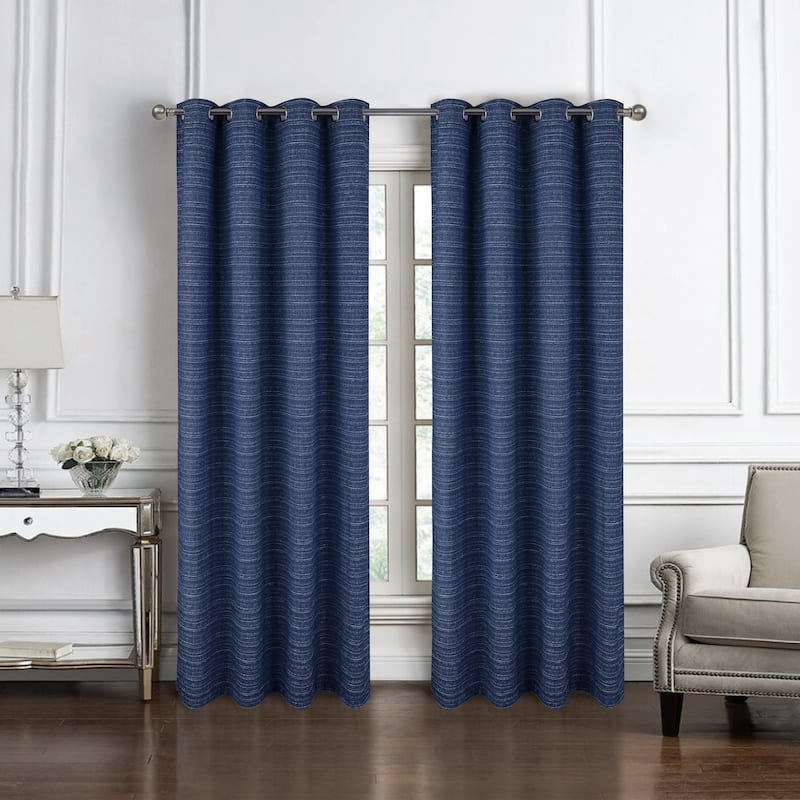 Kensington Striped Texture Window Curtain Panel 84" or 95" - 54" x 95" - Navy Blue