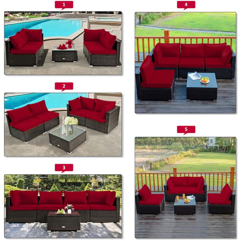 Costway 6PCS Patio Furniture Set Rattan Cushioned Sofa Gas Fire Pit - See Details