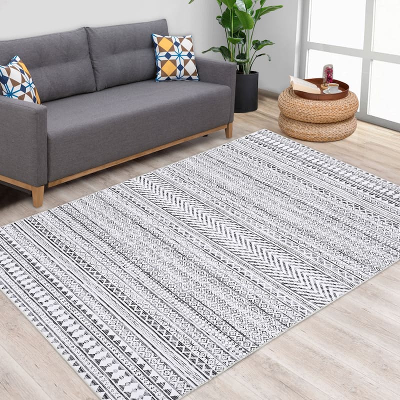 Garvee Moroccan Geometric Machine Washable Area Rug