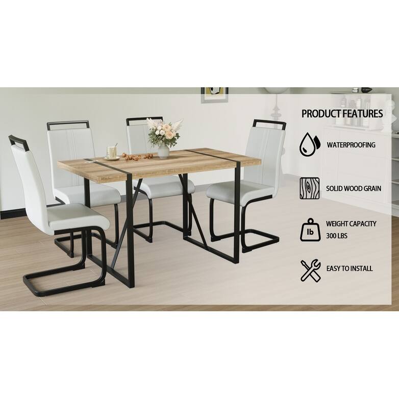 Modern 5-Piece Dining Set with Rectangular MDF Table & 4 PU Armless High Back Chairs