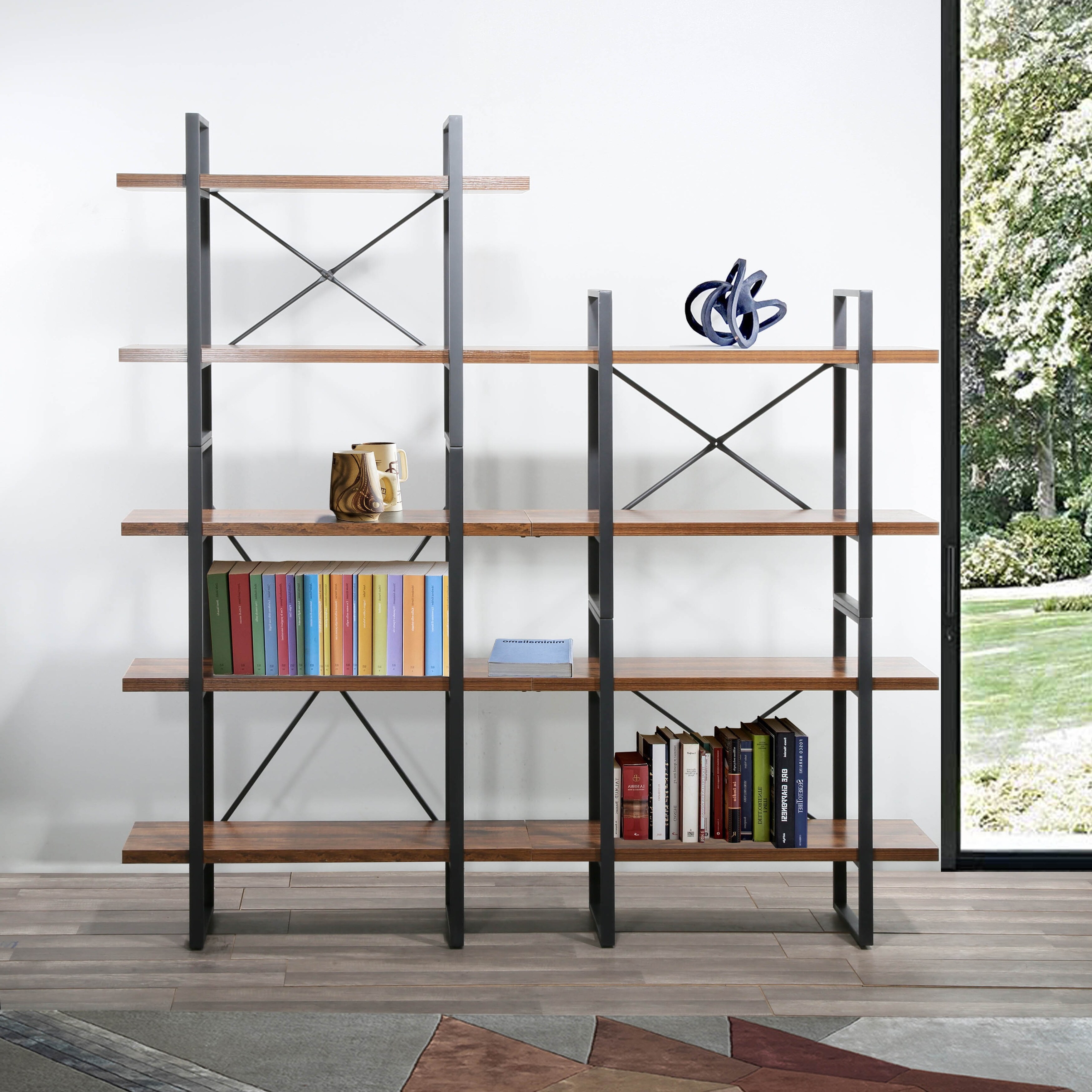 Siiri Antique Walnut Adjustable Wood and Metal Display and Steel