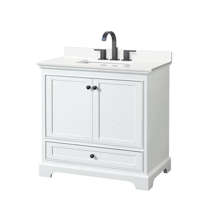 Wyndham Collection WCS202036S-QTZ-US3MXX Deborah 36" Free Standing - White / White Quartz Top / Matte Black Hardware