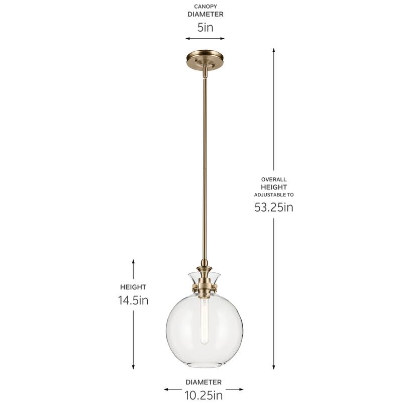 Kichler Lighting Laria 10.25 Inch 1 Light Pendant with Clear Glass in Champagne Bronze