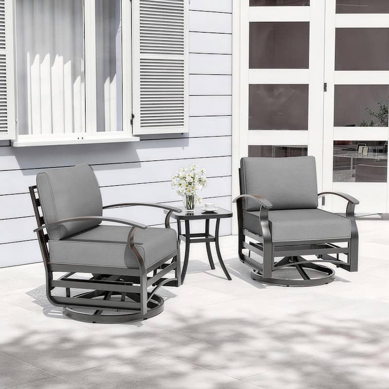 Aluminum Patio Outdoor Sectional Sofa Set with Fire Pit, Swivel Rocking Chairs and Ottomans