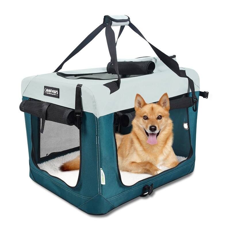 JESPET Indoor & Outdoor 3-Door Collapsible Soft-Sided Dog Crate - 30'' - Teal Blue