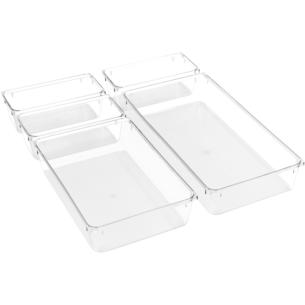 Clear Drawer Organizer Set for Home and Closet - 5 Pc Set