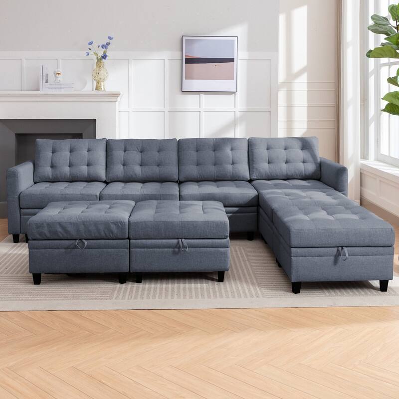 Mixoy Modular Sectional Sofa with Adjustable Armrest,Storage Ottoman,Modern L/U Shaped Living Room Furniture Set