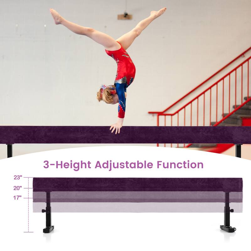 7.5 Feet Adjustable Gymnastics Balance Beam with Suede Surface and EVA Foam for Kids and Teens - 90" x 12" x 17"-23"