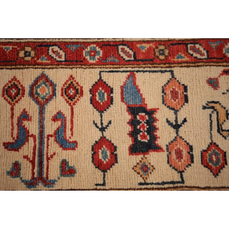 Geometric Heriz Serapi Vegetable Dye Area Rug Hand-Knotted Wool Carpet - 8'11" x 11'11"
