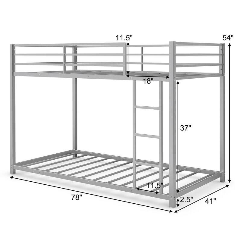 Gymax Twin Bunk Bed Twin Over Frame Platform W/ Guard Rails & Side