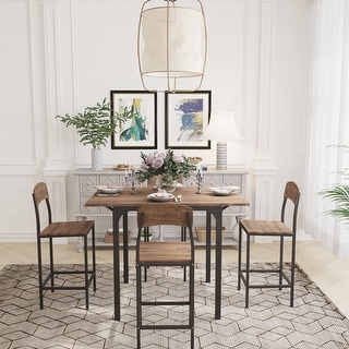 Farmhouse 5-piece Counter Height Dining Table Set with Drop Leaf - Bed ...