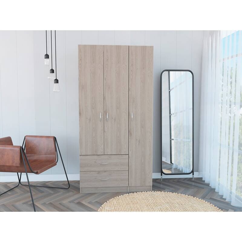 Rowaton 2-Drawer 3-Door Armoire Light Gray - Light Gray