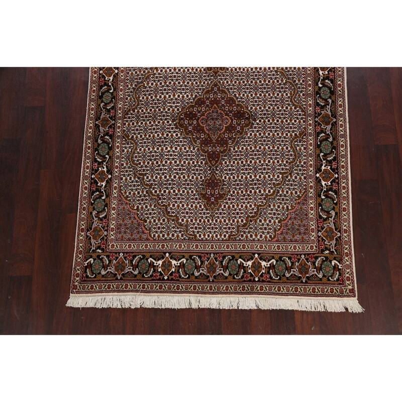 Vegetable Dye Wool/ Silk Tabriz Mahi Persian Area Rug Hand-knotted - 5'0" x 6'10"
