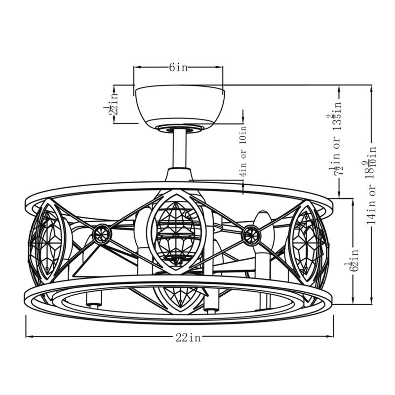 22" Modern Chrome Crystal Fandelier Caged Ceiling Fan with Light - 22 Inches