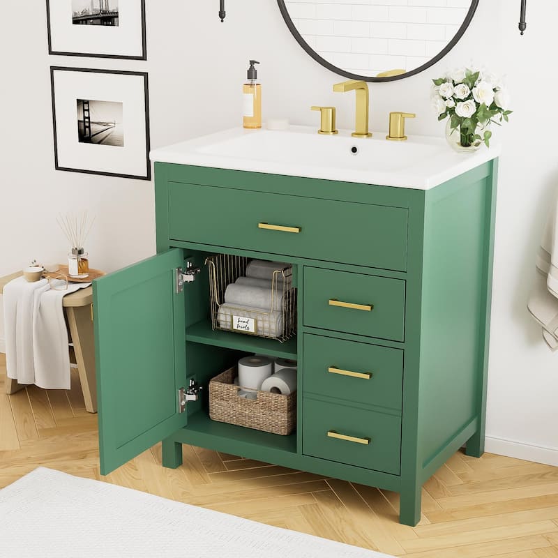 GDFStudio - lara 30" Vanity Bathroom Cabinet with Ceramic Sink 2 Doors 1 Drawer