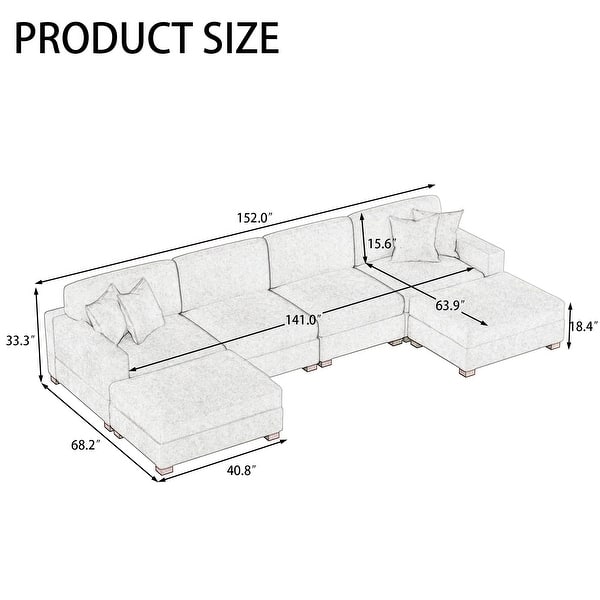 dimension image slide 1 of 3, Oversized Chenille Modular Sectional Sofa Conversation Set with 2 Ottomans