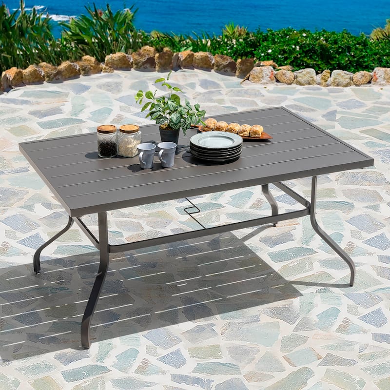 Outdoor Rectangle Powder-coated Iron Dining Table with 1.57'' Umbrella Hole
