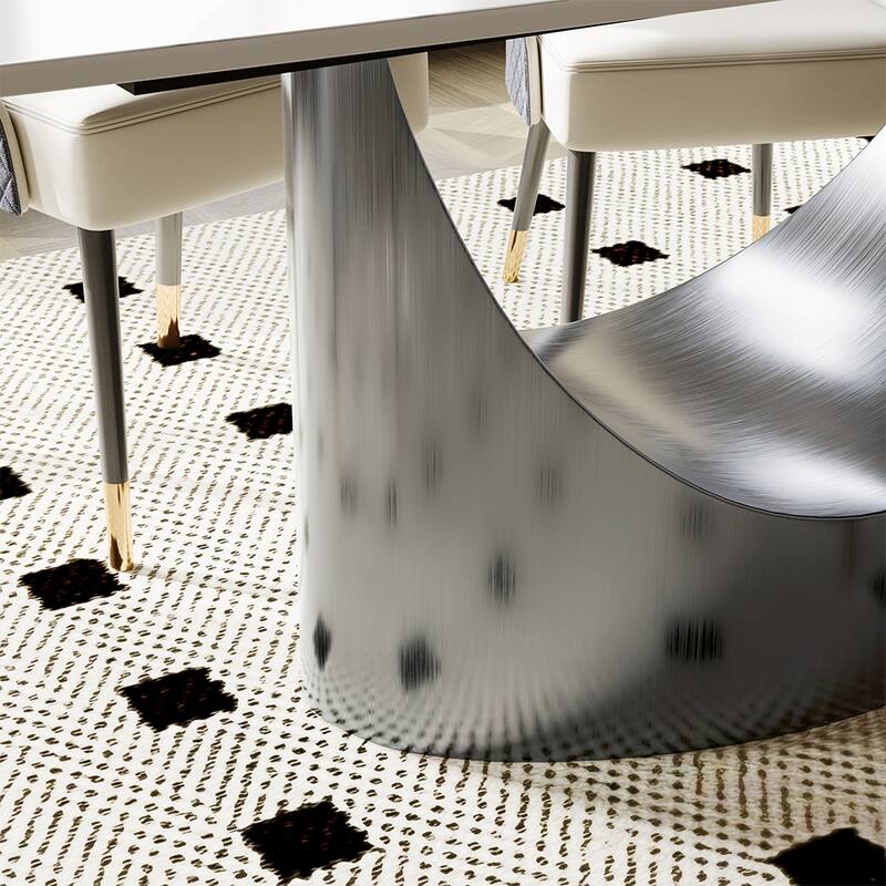 63"-94" Hobart Modern Dining Table with Rectangular Sintered Stone Tabletop and Carbon Steel Leg for 4-10