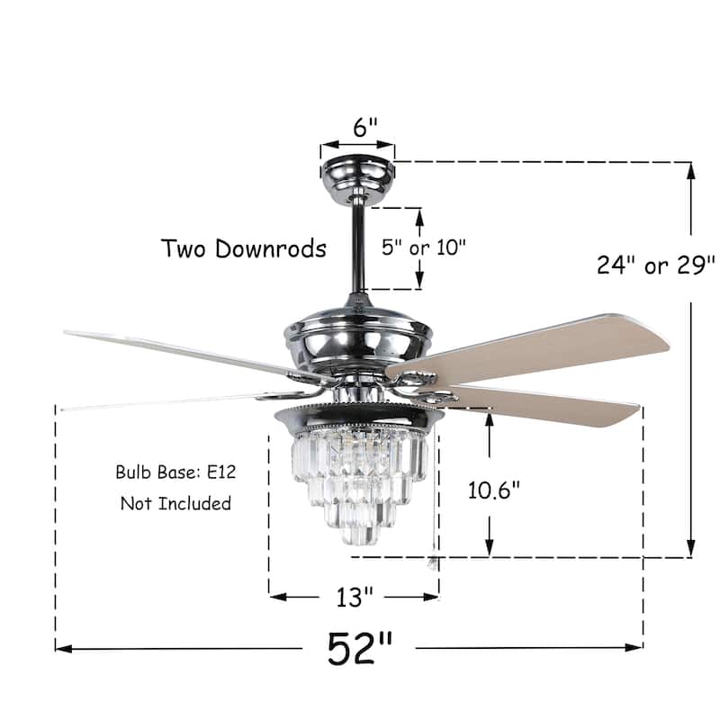 Belladepot 52" Crystal Reversible Ceiling Fan with Light Kit and Remote Control