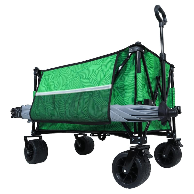 480 lb Folding Wagon Cart with Bonus Picnic Mat & All-Terrain Wheels