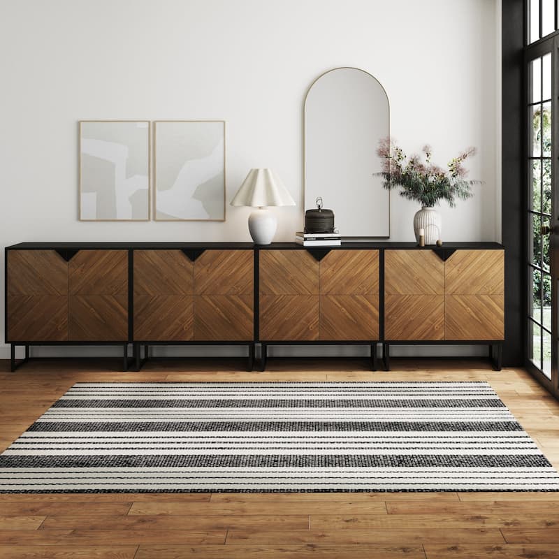 Nathan James Enloe Rustic Doors Metal Base Free Standing Modern Storage Cabinet for Entryway