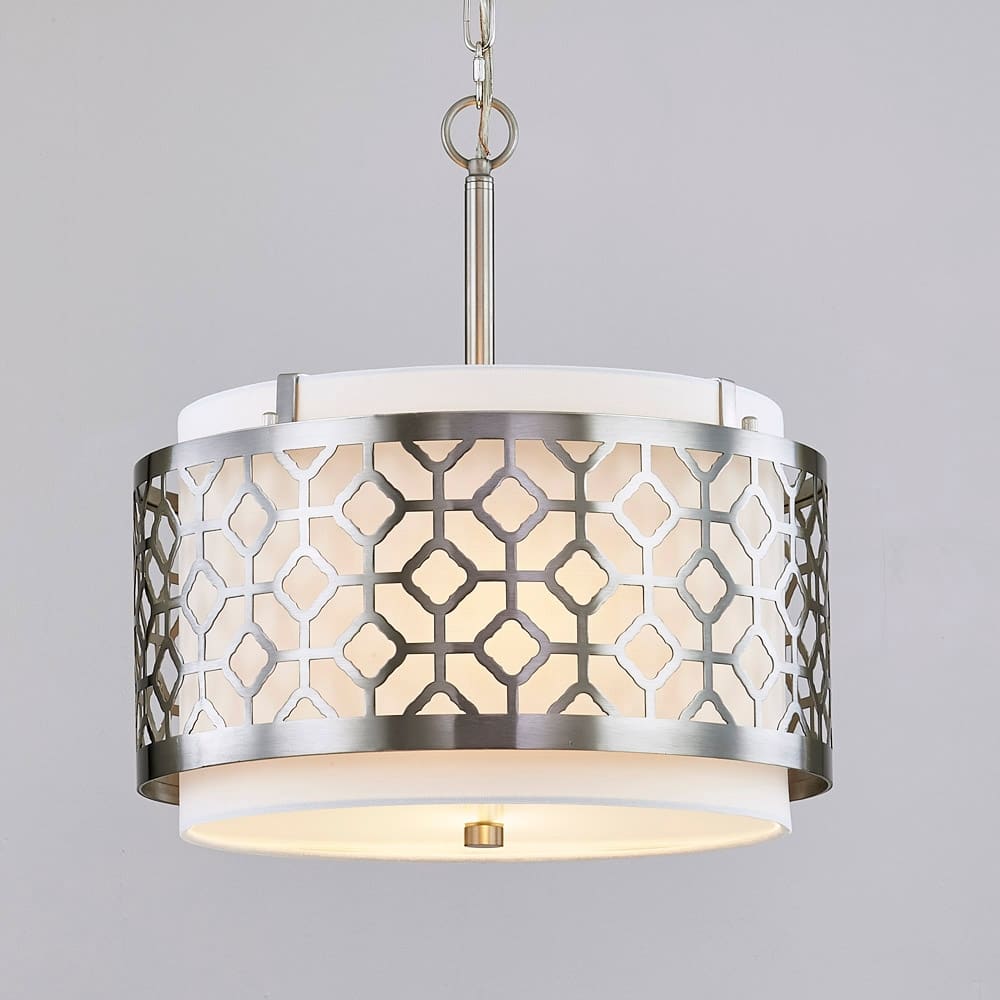 Melrose 2-Light Drum Metal Shade Pendant Light - Brushed Nickel