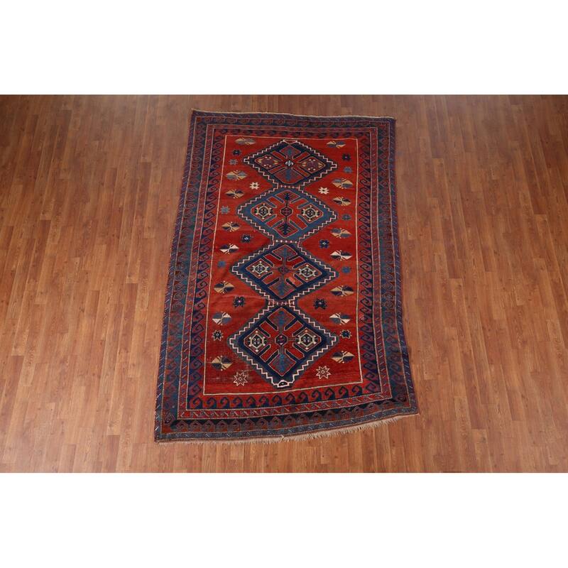 Kazak Vegetable Dye Antique Area Rug Handmade Tribal Wool Carpet - 5'3" x 8'0"