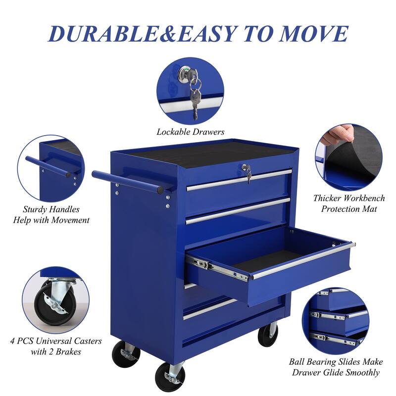 5 Drawers Tool Chest,Tool Cart with Wheels,Metal Rolling Tool Cart Storage for Garage