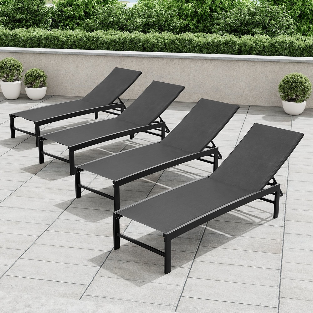 Crestlive Outdoor Aluminum Pool Side Adjustable Chaise Lounge Chairs Set of 4 - See Picture