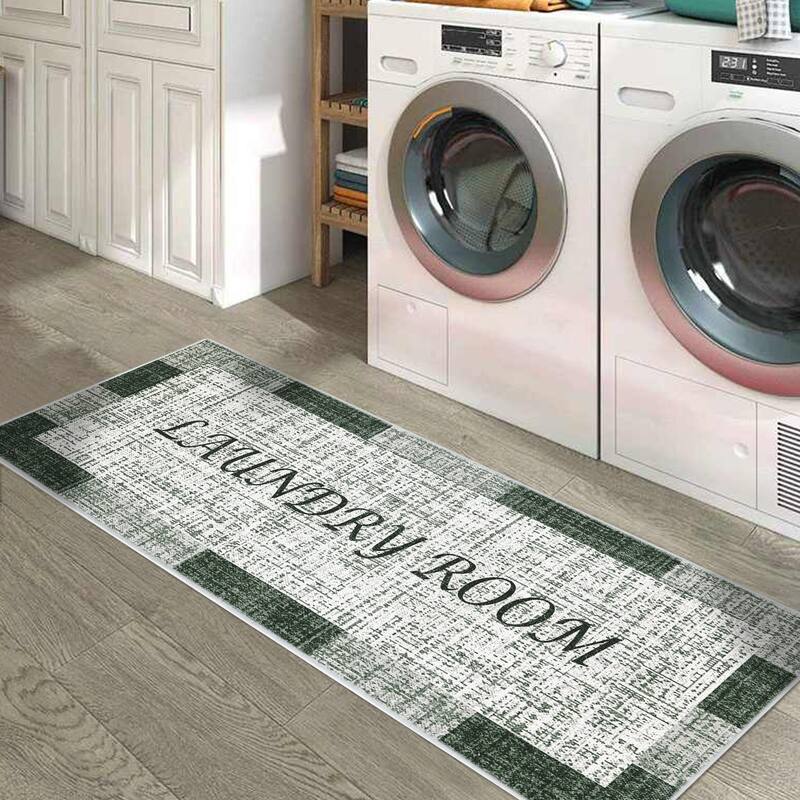 SussexHome Washable Ultra Thin Cotton Laundry Room Rug Runner - 20" x 59" - Olive Green