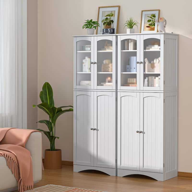 64" Kitchen Pantry Cabinet, Tall Storage Cabinet with Glass Doors and Adjustable Shelves