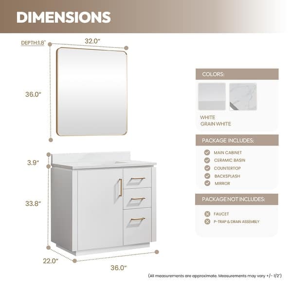 dimension image slide 7 of 16, San Single Bath Vanity with Composite Stone Top and Mirror